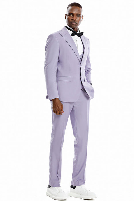 Graduation Suit - Men's Two Button Vested Peak Lapel Pastel Wedding & Prom Suit in Lavender