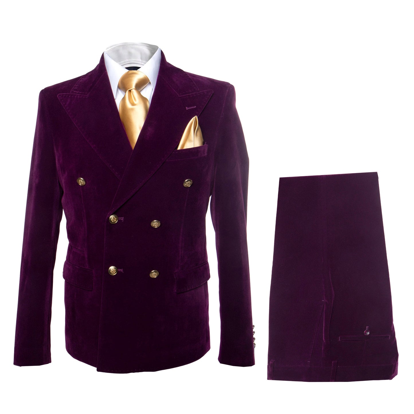 Men’s Rossi Man Zeus Purple Velvet Double Breasted Tuxedo Suit, Formal Wedding Prom Dinner Suit Set