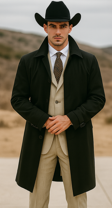 All Weather Men's Dress Coat Belted Rain Coats ~ Long full Maxi length Trench Coats Black Long Style
