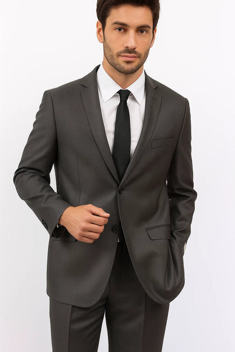 Slim Fitted Solid Herringbone 2 Button Three Piece Vested Shadow Stripe Men'S Black Suit