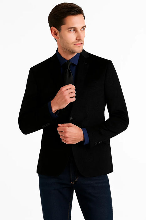 Black Velvet Blazer - Paisley Sport Coat - Slim Fit