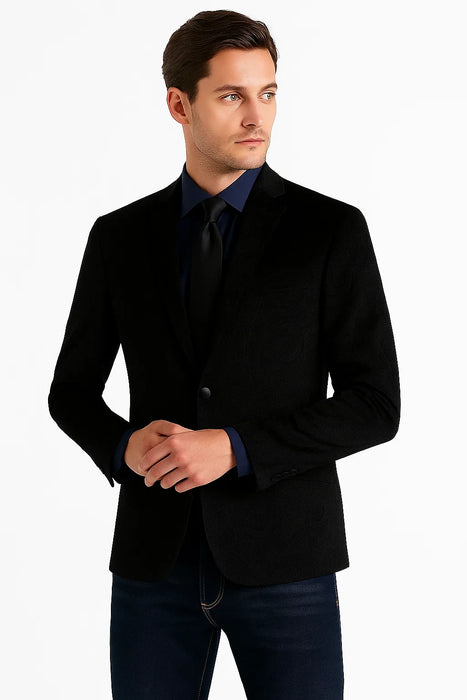 Black Velvet Blazer - Paisley Sport Coat - Slim Fit
