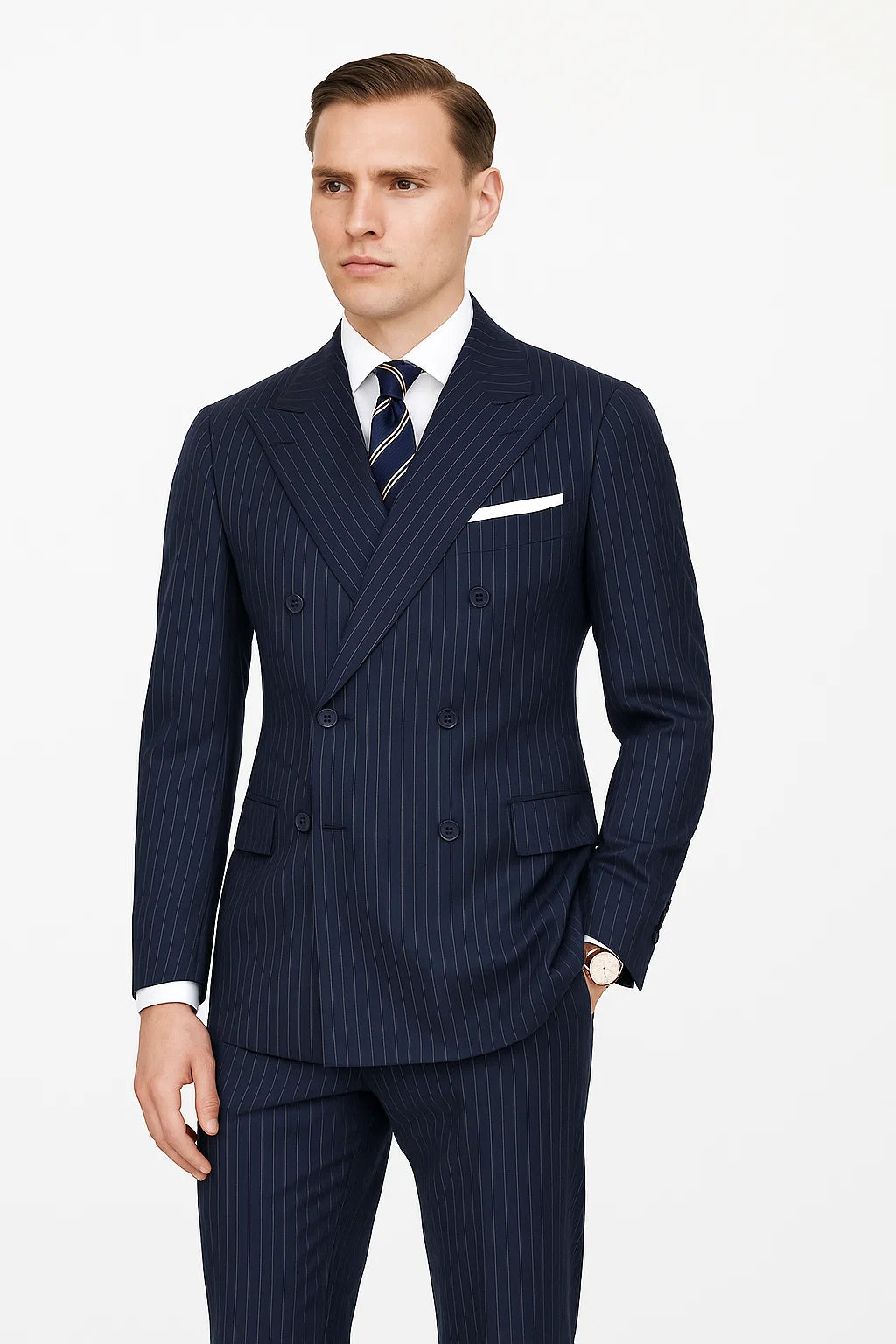 スーツ Kings man Suit 34 Mens Kingsman Double Breasted Navy Pinstripe Suit Modern Fit