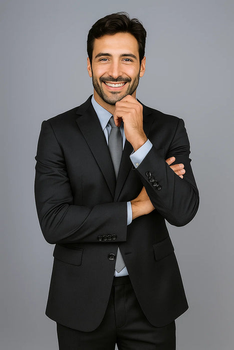 Authentic Mantoni Brand Men's Black 2-button Suit - High End Suits - High Quality Suits