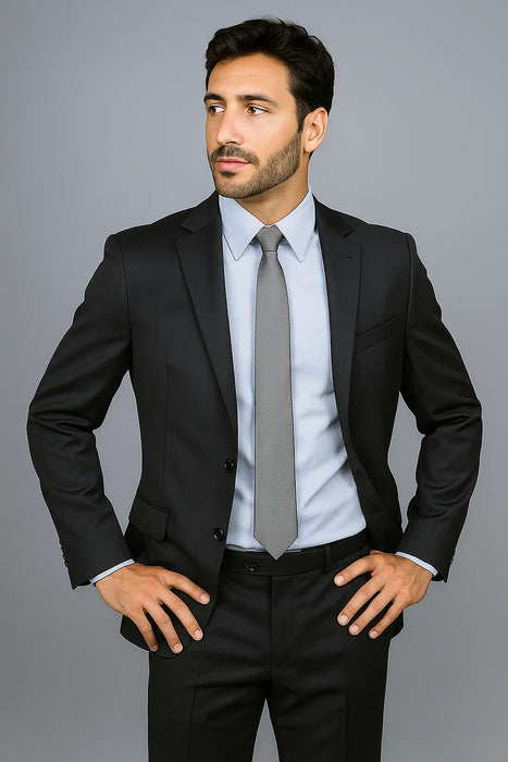 Authentic Mantoni Brand Men's Black 2-button Suit - High End Suits - High Quality Suits