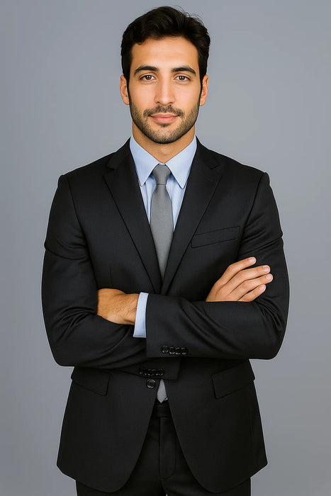 Authentic Mantoni Brand Men's Black 2-button Suit - High End Suits - High Quality Suits