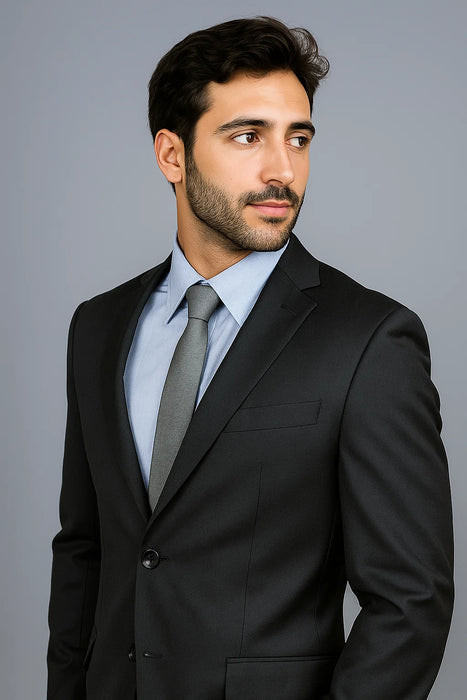 Authentic Mantoni Brand Men's Black 2-button Suit - High End Suits - High Quality Suits