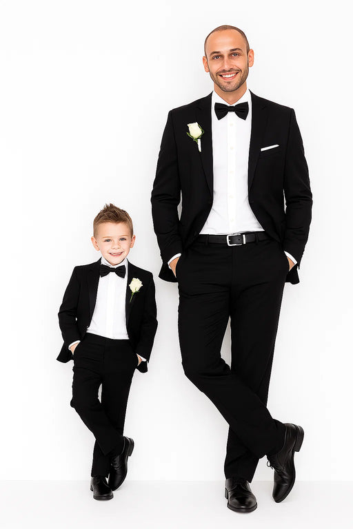 Dad And Son Black Matching Two Button Straight Fit Perfect for toddler Suit wedding  attire outfits Suits
