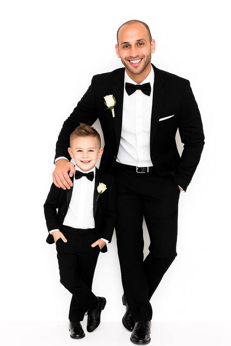 Dad And Son Black Matching Two Button Straight Fit Perfect for toddler Suit wedding  attire outfits Suits