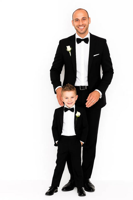Dad And Son Black Matching Two Button Straight Fit Perfect for toddler Suit wedding  attire outfits Suits
