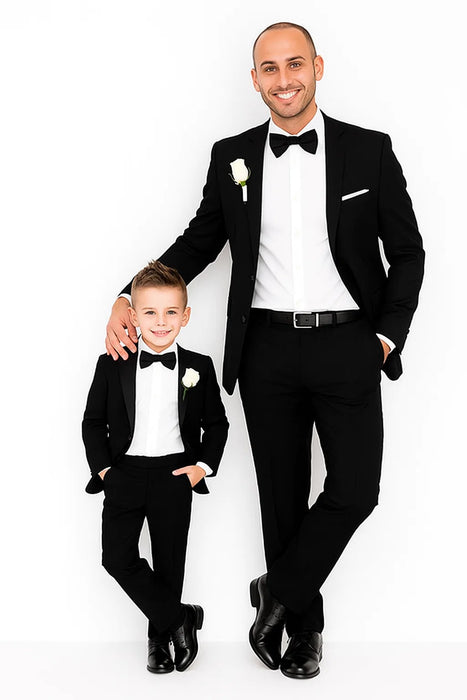 Dad And Son Black Matching Two Button Straight Fit Perfect for toddler Suit wedding  attire outfits Suits