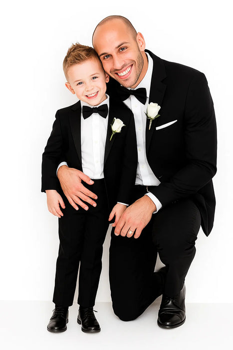 Dad And Son Black Matching Two Button Straight Fit Perfect for toddler Suit wedding  attire outfits Suits