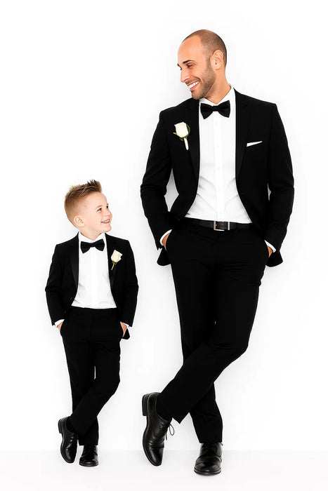 Dad And Son Black Matching Two Button Straight Fit Perfect for toddler Suit wedding  attire outfits Suits