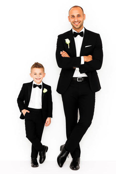 Dad And Son Black Matching Two Button Straight Fit Perfect for toddler Suit wedding  attire outfits Suits