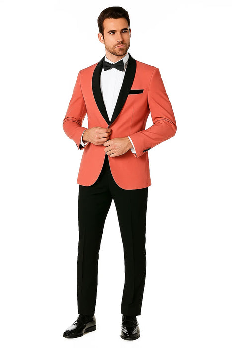 Mens Rose Gold - Pink Velvet Tuxedo Suit - Blazer - Velvet Sport Coat + Black Pants