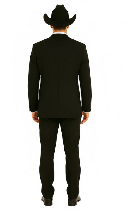 Authentic Braveman Men's Two Buttons Regular Fit Black Solid Suit With Flat Front Pants