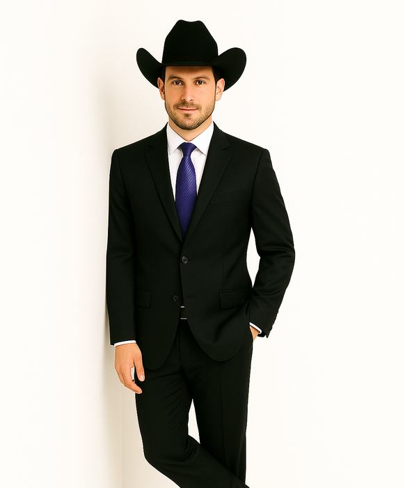 Authentic Braveman Men's Two Buttons Regular Fit Black Solid Suit With Flat Front Pants