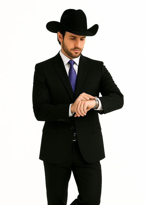 Authentic Braveman Men's Two Buttons Regular Fit Black Solid Suit With Flat Front Pants