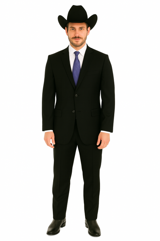 Authentic Braveman Men's Two Buttons Regular Fit Black Solid Suit With Flat Front Pants