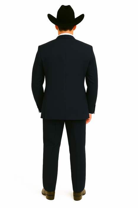 Authentic Men's Regular Fit Two Buttons Solid Dark Navy Blue Suit For Men With Flat Front Pants