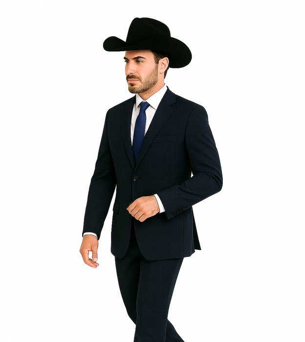 Authentic Men's Regular Fit Two Buttons Solid Dark Navy Blue Suit For Men With Flat Front Pants