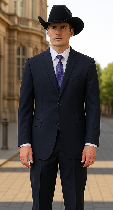Authentic Men's Regular Fit Two Buttons Solid Dark Navy Blue Suit For Men With Flat Front Pants