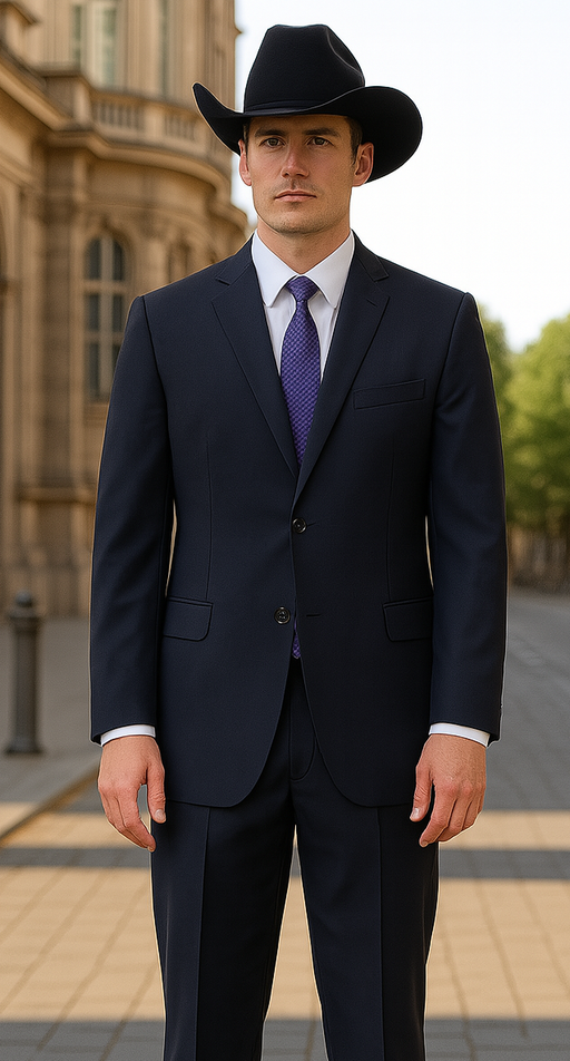 Authentic Men's Regular Fit Two Buttons Solid Dark Navy Blue Suits For Men With Flat Front Pants