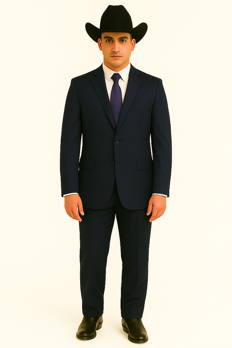Authentic Men's Regular Fit Two Buttons Solid Dark Navy Blue Suit For Men With Flat Front Pants