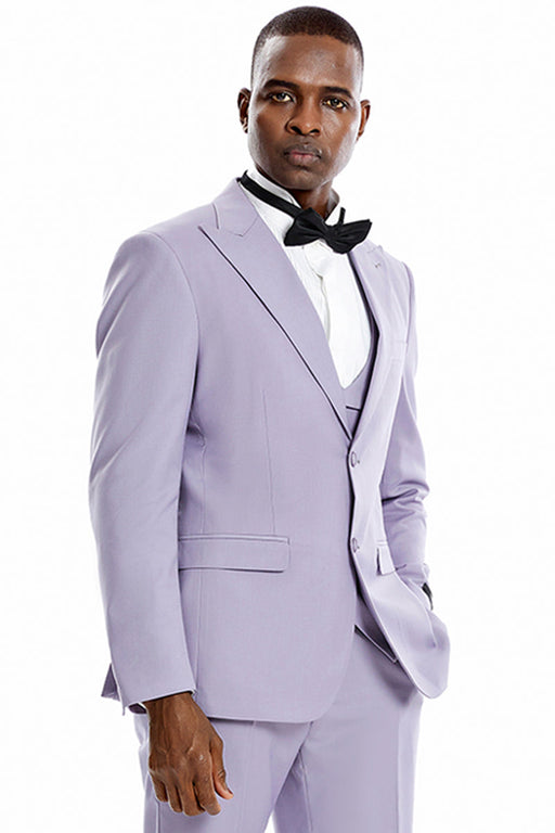 Graduation Suit - Men's Two Button Vested Peak Lapel Pastel Wedding & Prom Suit in Lavender