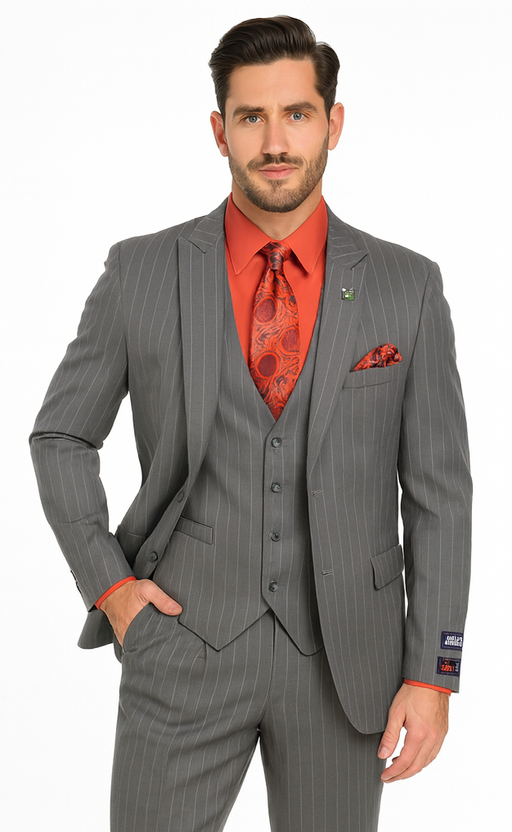 Big and Tall Grey Pinstripe Vested Suit