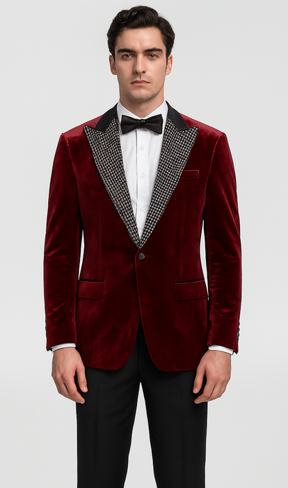 Big and Tall Velvet Blazer in Color Red  - Sportcoat  Rhinestone-Embedded  Stacy Adams $179