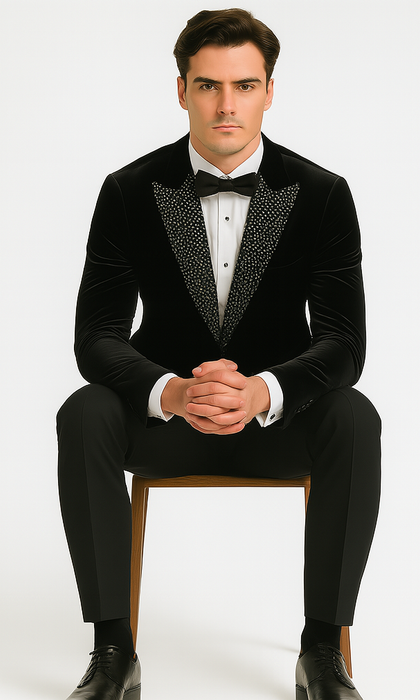 Big and Tall Velvet Blazer in Color Black  - Sportcoat  Rhinestone-Embedded  Stacy Adams $179