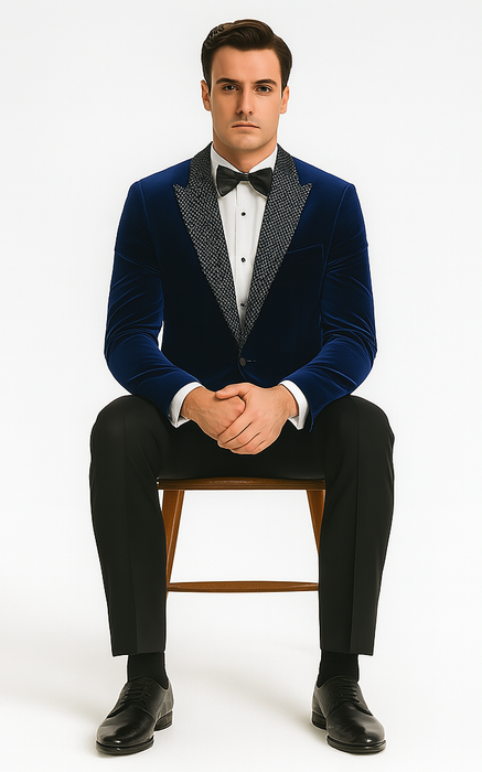 Big and Tall Velvet Blazer in Color Blue  - Sportcoat  Rhinestone-Embedded  Stacy Adams $179