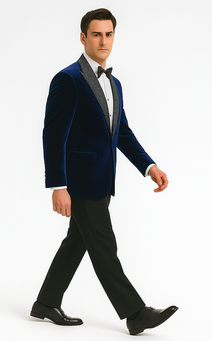 Big and Tall Velvet Blazer in Color Blue  - Sportcoat  Rhinestone-Embedded  Stacy Adams $179