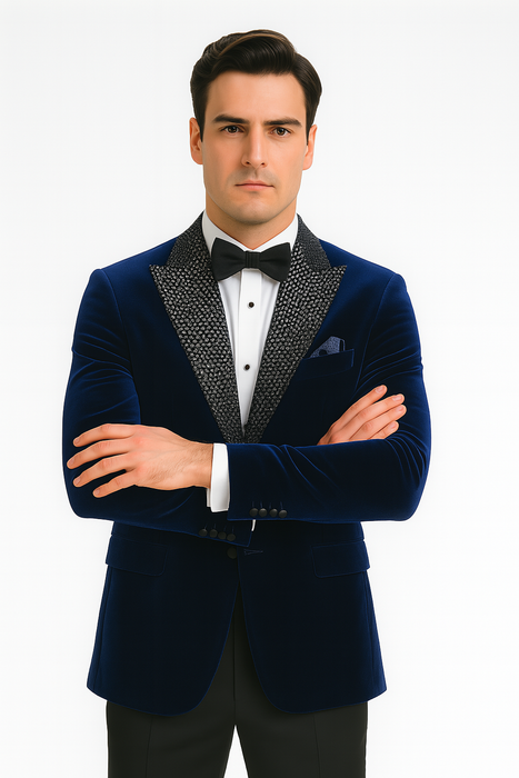 Big and Tall Velvet Blazer in Color Blue - Sportcoat Rhinestone-Embedded Stacy Adams $179