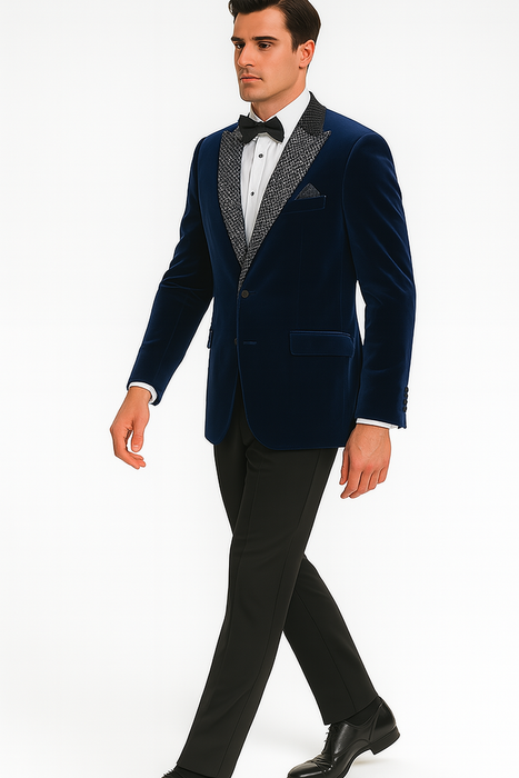 Big and Tall Velvet Blazer in Color Blue  - Sportcoat  Rhinestone-Embedded  Stacy Adams $179