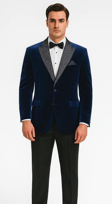 Big and Tall Velvet Blazer in Color Blue  - Sportcoat  Rhinestone-Embedded  Stacy Adams $179