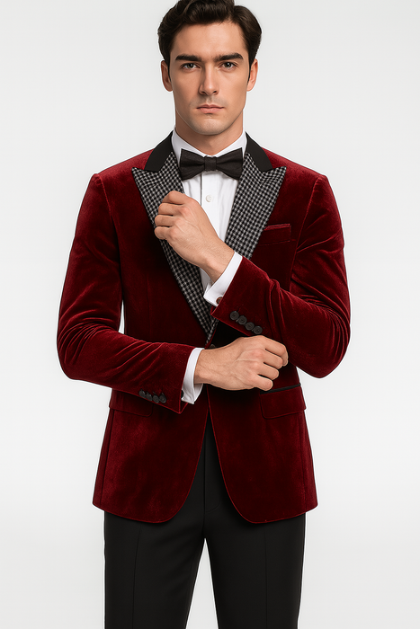 Big and Tall Velvet Blazer in Color Red  - Sportcoat  Rhinestone-Embedded  Stacy Adams $179