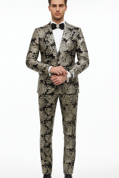 Black and Gold and Silver Sequin Suit - Shiny Prom Tuxedo Slim Fit Suit