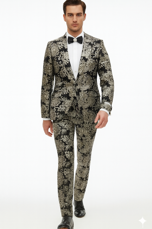Black and Gold and Silver Sequin Suit - Shiny Prom Tuxedo Slim Fit Suit