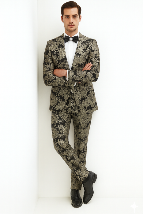 Black and Gold and Silver Sequin Suit - Shiny Prom Tuxedo Slim Fit Suit