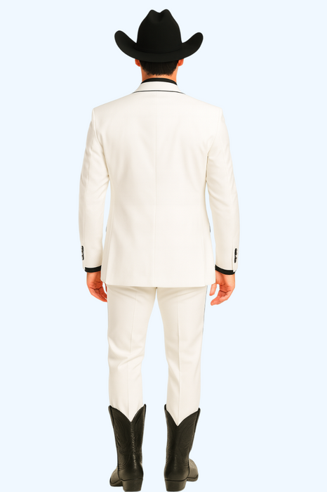 Black Lapel Two Toned Men'S 2 Buttons 3 Piece Church Suit White Tuxedo With Black Trim - Three Piece Suit