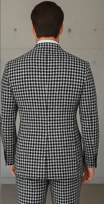 Wool Suit - Italian Made Business Suit by Statement Men's 2 Piece 100% Wool Double Breasted Suit - Houndstooth Pattern