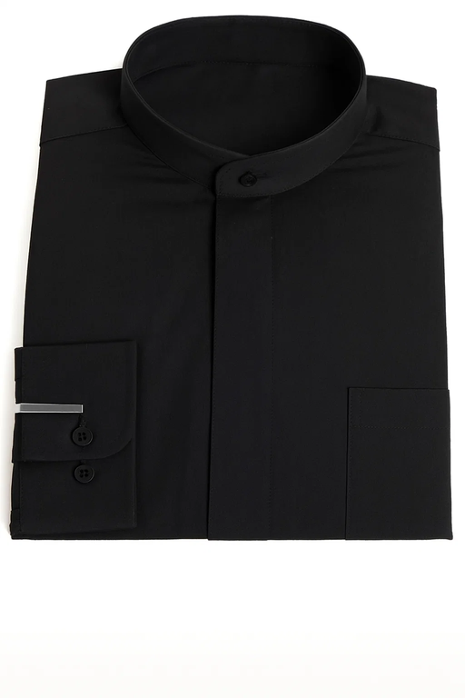 Daniel Ellissa Convertible cuffs Banded Collar Black fashion Dress collarless Men's Dress Shirt