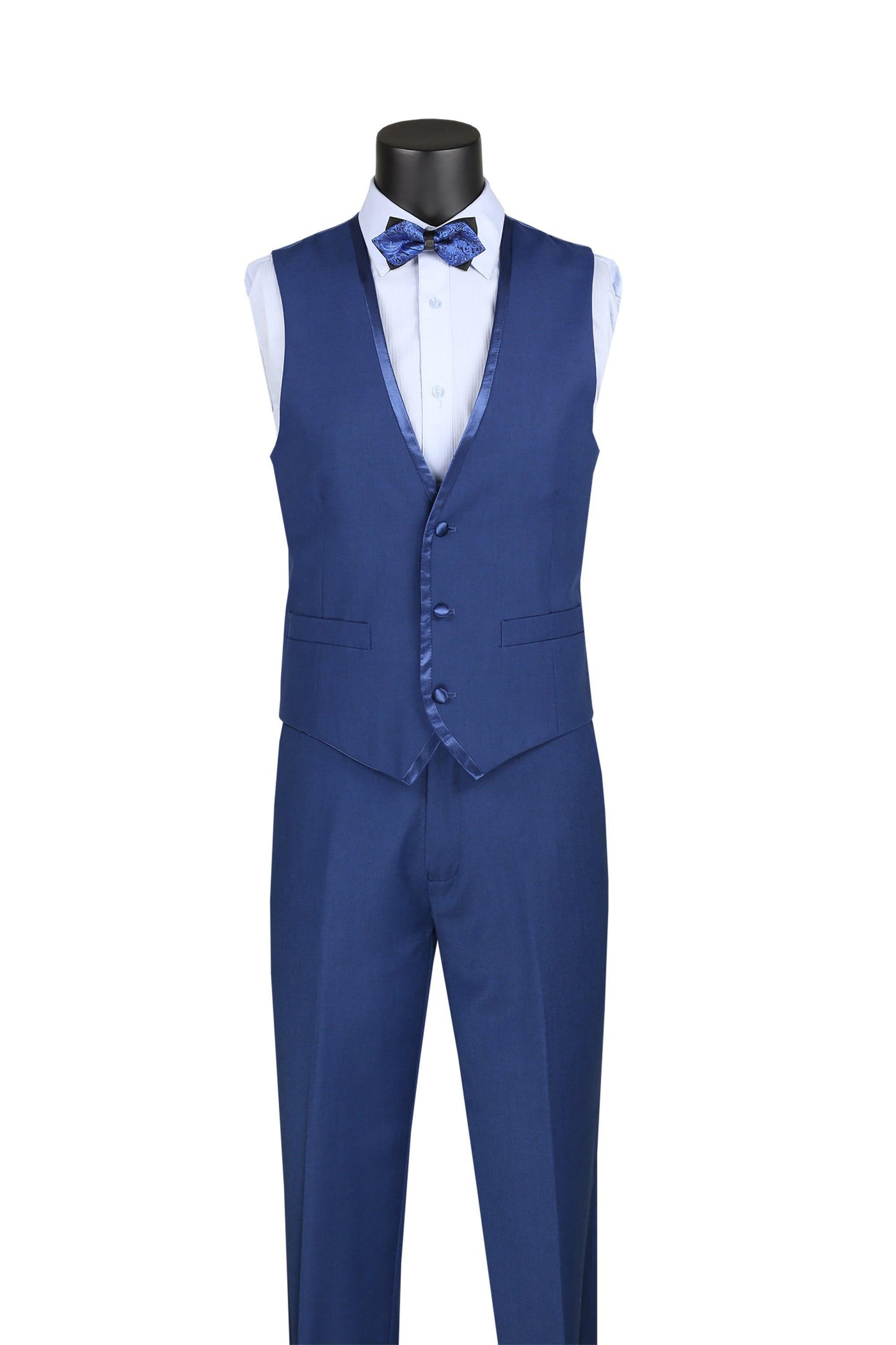 Blue Trimmed Lapel Slim Fit 3 Piece Suit - Image 2