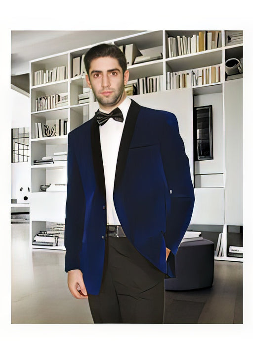 Velvet Blazer - Mens Velvet Jacket Mens Modern Fit Shawl Lapel 1 Button Navy Blue