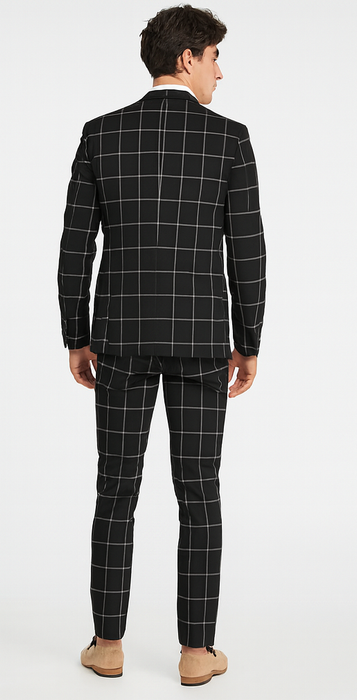 Bold Gangster Plaid Suit - 1920s Mens Fashion Window Pane Suit - Black