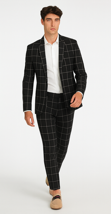 Bold Gangster Plaid Suit - 1920s Mens Fashion Window Pane Suit - Black