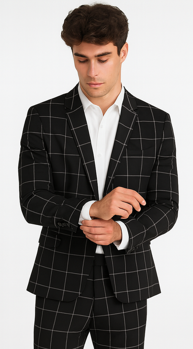 Bold Gangster Plaid Suit - 1920s Mens Fashion Window Pane Suit - Black
