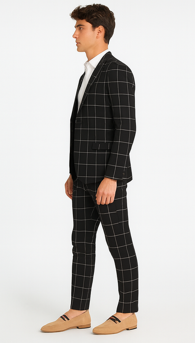 Bold Gangster Plaid Suit - 1920s Mens Fashion Window Pane Suit - Black